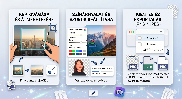 Grafikus képszerkesztő munkafelület tiszta elrendezéssel és beállító csúszkákkal